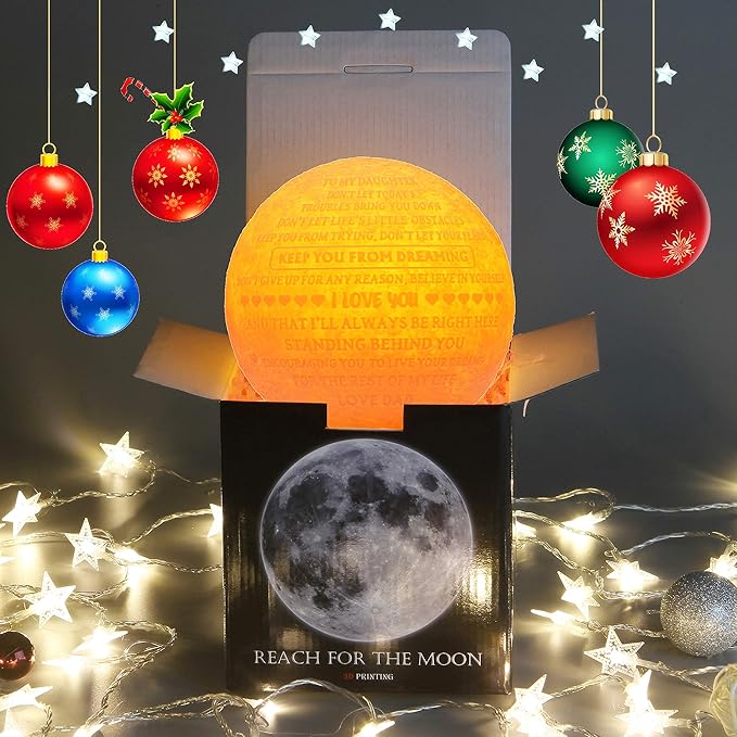 Personalized Gifts 3D Moon Lamp Father to Best Daughter in Law Gifts with Wood Stand,Engraved Smart Lamps Night Light for Teenage Girls Kids from Dad - LeafyLoom