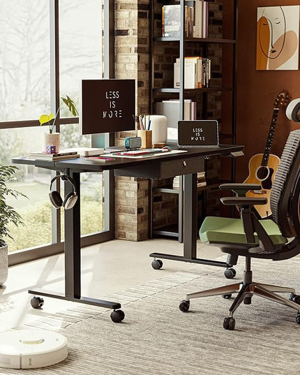 FEZIBO 55x 24 Inches Standing Desk with Drawer, Adjustable Height Electric Stand up Desk with Storage, Sit Stand Home Office Desk, Ergonomic Computer Desk, Black - LeafyLoom