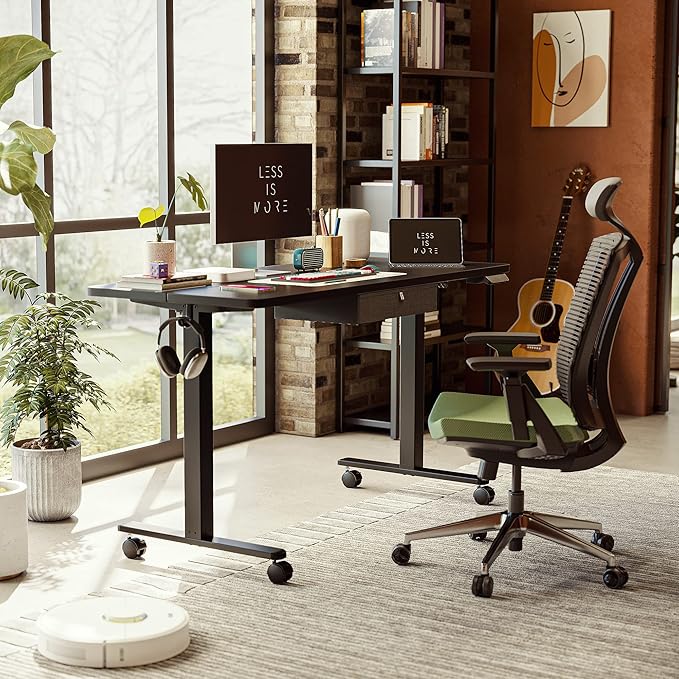 FEZIBO 55x 24 Inches Standing Desk with Drawer, Adjustable Height Electric Stand up Desk with Storage, Sit Stand Home Office Desk, Ergonomic Computer Desk, Black - LeafyLoom