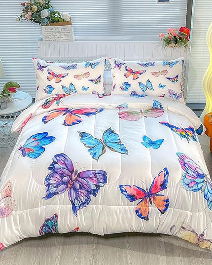 CVHOUSE Butterfly Bedding Set,Butterfly Comforter King,Butterfly Comforter Set for Girls Kids Teens,Butterflies Quilt Set with 1 Comforter and 2 Pillow Cases - LeafyLoom