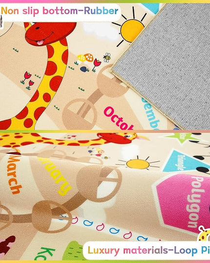 Chicrug Educational Kid Area Rug for Playroom, 4x6 Feet TPR Non Slip Kids Classroom Carpet Rug for Learning ABC Animal, Shape Color Fruit, Washable Play Mat Rug for Children Nursery Toddler Room Decor - LeafyLoom