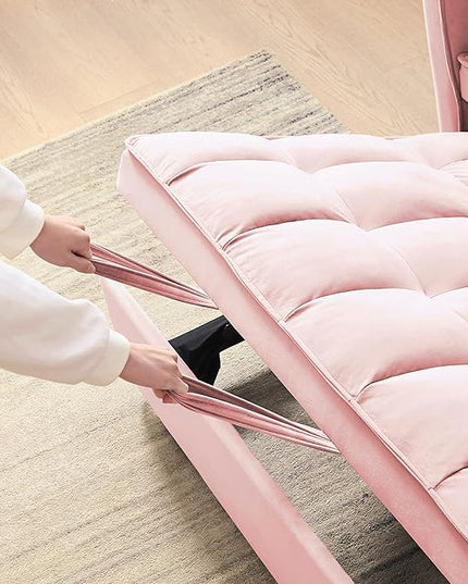55" 3 in 1 Convertible Loveseat Futon Sofa Couch of Mordern Velvet w/Pullout Bed, Small Love Seat Lounge Sleeper w/Reclining Backrest, Toss Pillows, Pockets, Furniture for Living Room Bed - LeafyLoom