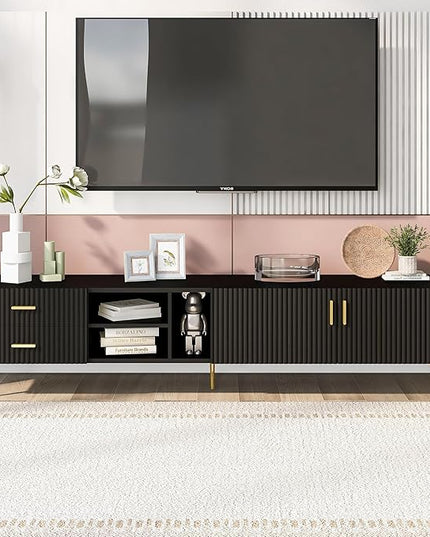 NicBex TV Stand for 75+ Inch TV Modern TV Media Console Table with 5 Champagne Legs and Versatile Storage,Entertainment Center with Storage for Living Room,Bedroom,70.9 Inch,Black - LeafyLoom