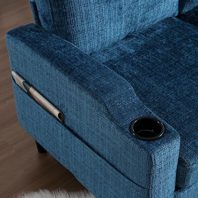 Convertible Sectional Sofa with Movable Storage Ottoman and Cupholders, 3 Seater L-Shaped Corner Couch,Chenille Upholstered Furniture w/Detachable Thicked Cushions for Living Room, Small Space - LeafyLoom