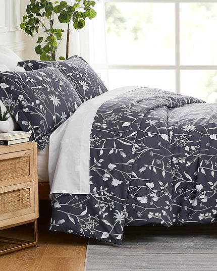 Southshore Fine Living, Inc. 3-Piece Oversized King Comforter Set, Down Alternative All-Season Comforter with Matching Shams, Soft Floral Bedspread for King or Cal King Beds, Secret Meadow Blue - LeafyLoom