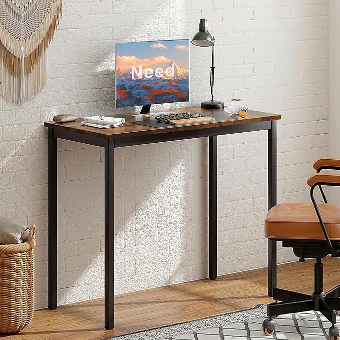 Need Small Computer Desk 31-1/2" Sturdy and Heavy Duty Writing Desk for Small Spaces and Small Desk Study Table Laptop Desk Rustic Brown & Black AC3FB (80 * 40) - LeafyLoom