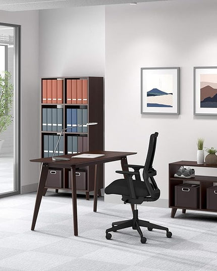HON Basyx BSX55WPLMWMW Modern Home Office Wood Computer Desk, 55", Walnut - LeafyLoom