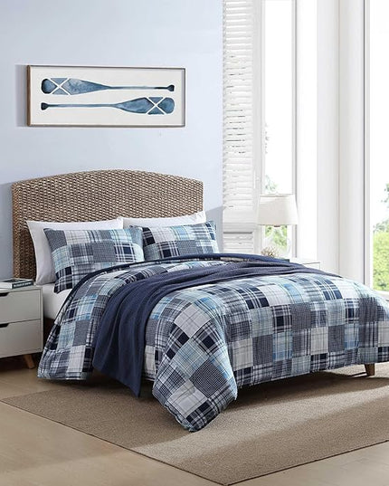 Nautica - Twin Comforter Set, Soft Cotton Bedding with Matching Sham, Patchwork Inspired Home Decor, Dorm Room Essentials (Mason Blue, Twin/Twin XL) - LeafyLoom