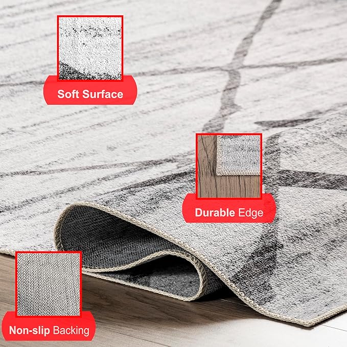 nuLOOM Trellis Stripes Machine Washable Ultra Thin Area Rug, 4' x 6', Light Grey - LeafyLoom