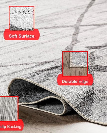 nuLOOM Trellis Stripes Machine Washable Ultra Thin Area Rug, 3' x 5', Light Grey - LeafyLoom