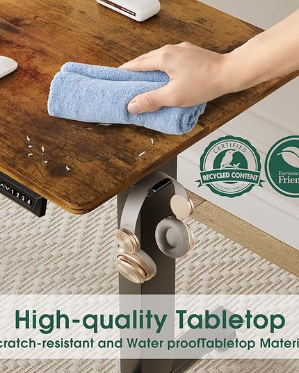 Electric Standing Desk 48 Inch, Ergonomic Height Adjustable Table with T-Shaped Metal Bracket Modern Computer Workstations for Home Office, Rustic Brown - LeafyLoom