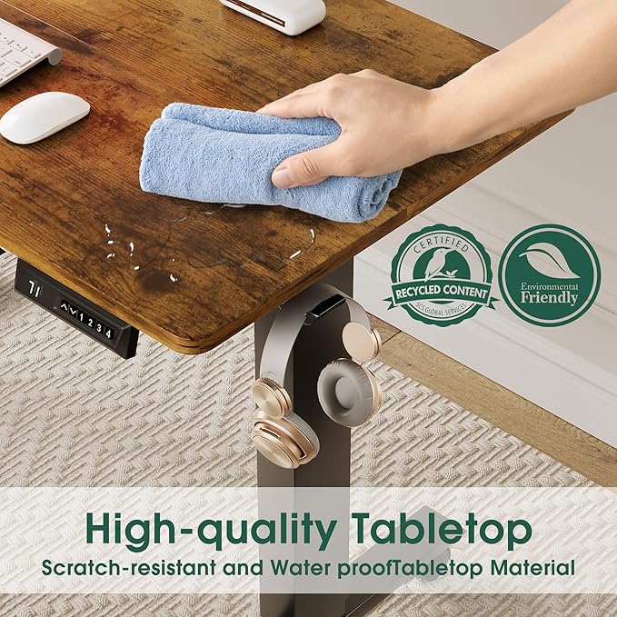 Electric Standing Desk 55 Inch, Ergonomic Height Adjustable Table with T-Shaped Metal Bracket Modern Computer Workstations for Home Office, Rustic Brown - LeafyLoom