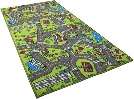 Kids Carpet City Play Mat - Play, Learn & Have Fun Safely - For Cars & Toys, 60" x 32" Large - LeafyLoom