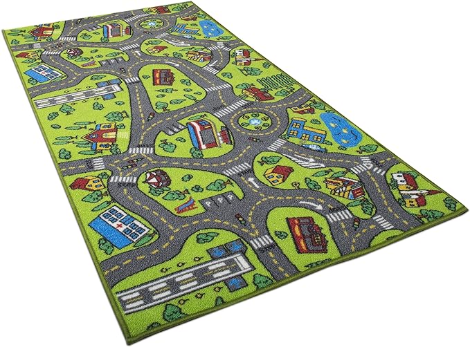 Kids Carpet City Play Mat - Play, Learn & Have Fun Safely - For Cars & Toys, 60" x 32" Large - LeafyLoom