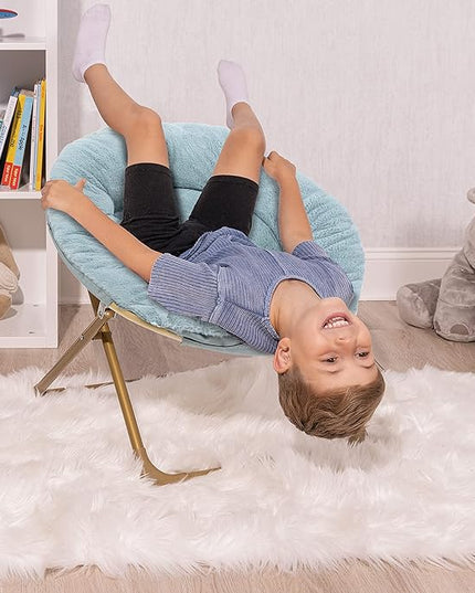 Milliard Mini Cozy Chair for Kids, Sensory Faux Fur Folding Saucer Chair for Toddlers, Blue - LeafyLoom