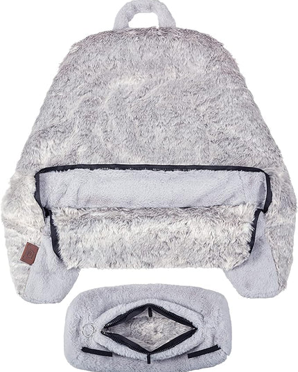 XXL Husband Pillow Cover Only - Rare Baby Arctic Grey Wolf Fur Backrest Pillowcase Set, Two-Tone Reversible Double Sided Fabulous Faux Fur Reading & Bed Rest, Thick Zippers, 2 Sided Solid Neck Rolls - LeafyLoom