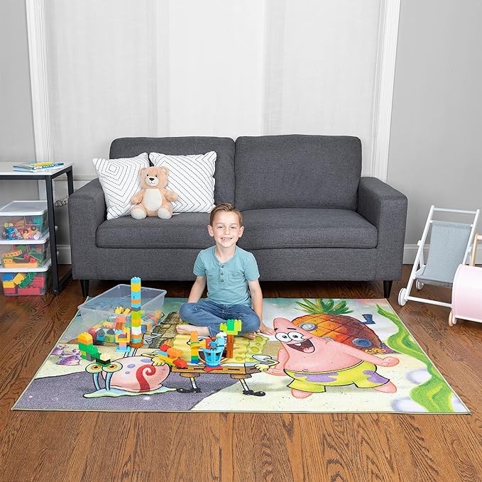 Franco Kids Room Non Slip Area Rug, 69 in x 52 in, Spongebob Squarepants - LeafyLoom