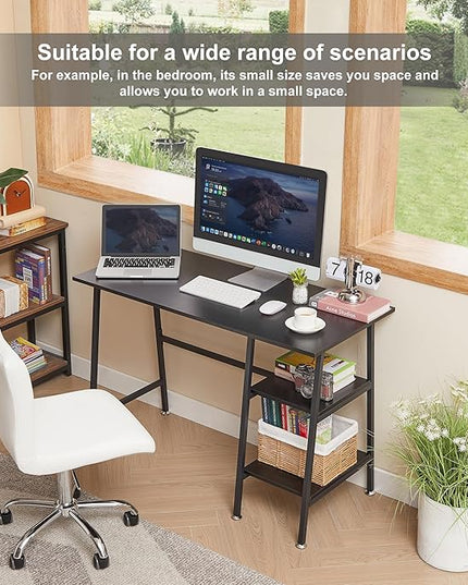 VECELO 43 Inch Computer Desk Writing Study Work Office Table Modern desk with shelves wooden desk for Home Bedroom,Black Desk - LeafyLoom
