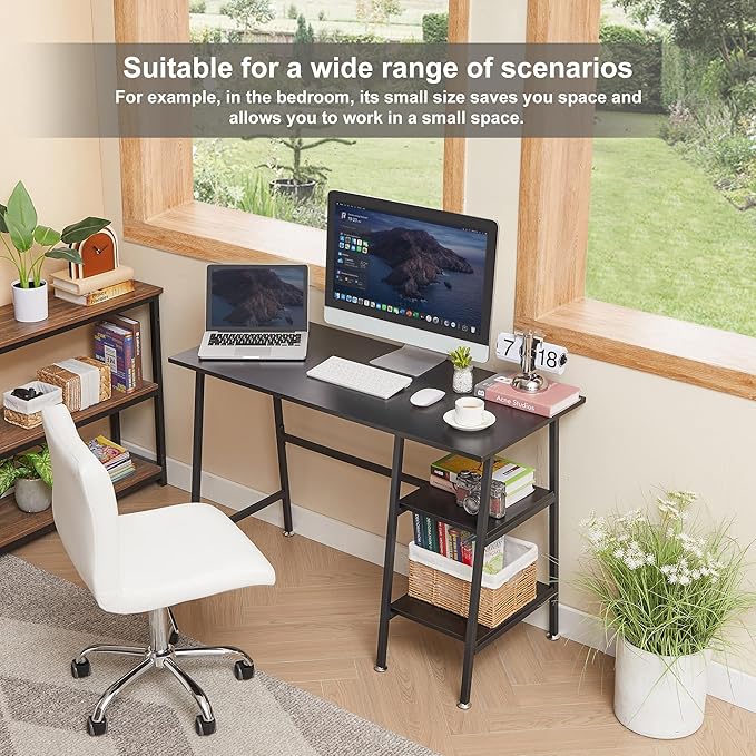VECELO 43 Inch Computer, Writing Home Office Hutch Workstation with Shelf Storage Desk 43", New Black - LeafyLoom