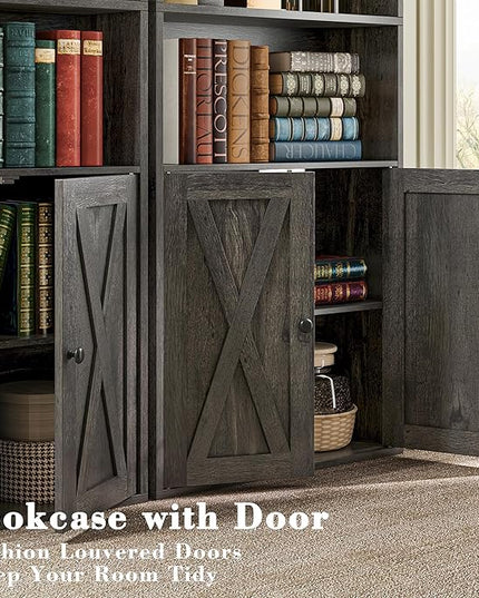 IRONCK Industrial Bookshelves and Bookcases with Doors Set of 2 Floor Standing 6 Shelf Display Storage Shelves 70 in Tall Bookcase for Home Office, Living Room - LeafyLoom