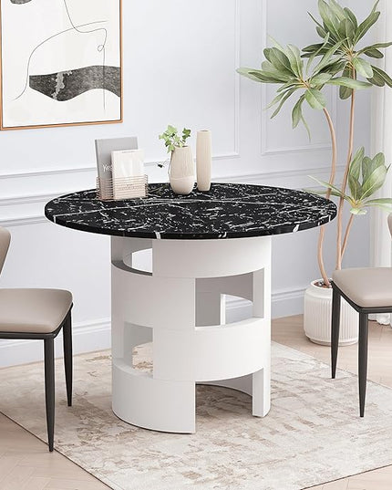 NicBex Dining Table Contemporary Kitchen Table Farmhouse Rustic 42.12" Round Dining Table with Printed Black Marble Table Top for Dining Room, Kitchen, Living Room, Round Dining Table, Black + White - LeafyLoom