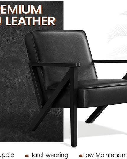 Yaheetech Accent Chair, Armchair with Strong Wood Frame, PU Leather Modern Retro Lounge Chair for Living Room/Lounge/Office/Reception Area, Black, 2 Pieces - LeafyLoom