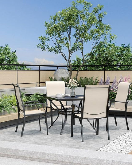 Pamapic 5 Pieces Patio Dining Set, Outdoor Dining Set for Garden Backyard Poolside Deck,Outdoor Table and Chairs Set with 4 Textilene Chairs,Beige - LeafyLoom