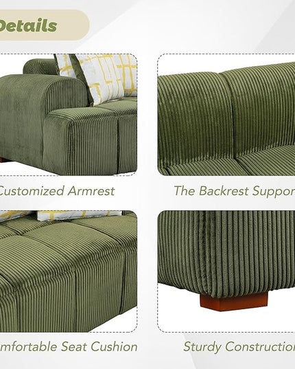 Oversized 4 Seaters Corduroy Upholstery Modular Cloud Sectional Sofa Couch,Modern Living Room Deep Seat Upholstered TV Sofa&Couch with 4PCS Pillows and Rubber Wood Legs for Home Apartment - LeafyLoom