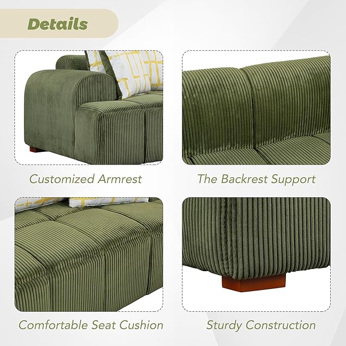 Oversized 4 Seaters Corduroy Upholstery Modular Cloud Sectional Sofa Couch,Modern Living Room Deep Seat Upholstered TV Sofa&Couch with 4PCS Pillows and Rubber Wood Legs for Home Apartment - LeafyLoom