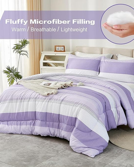 Litanika Lavender Comforter Set Twin/Twin XL - 2 Pieces Lightweight Lavender Purple White Colorblock Stripe Fluffy Bedding Comforter Sets, All Season Bed Set - LeafyLoom