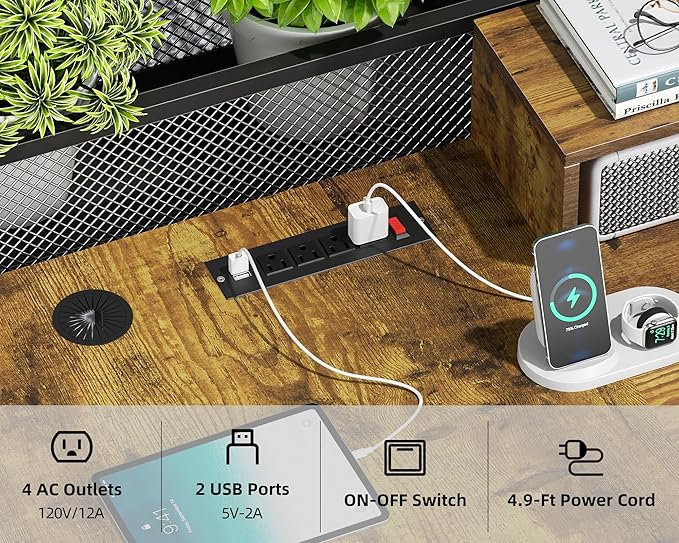 L Shaped Desk - 87" L Shaped Gaming Desk with Power Outlet & Monitor Shelf, Home Office Corner Computer Desk with Printer Shelf & File Drawer, Rustic Brown - LeafyLoom