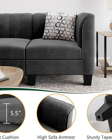 Shintenchi Upgraded Convertible Sectional Sofa Couch, 3 Seat L Shaped Sofa with High Armrest Linen Mid Century Fabric Small Couch for Living Room, Apartment and Office (Charcoal) - LeafyLoom