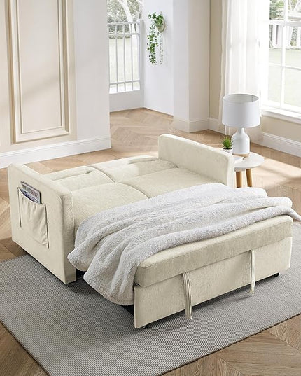 3 in 1 Sleeper Sofa Bed,Contemporary Minimalist Style 2 Seater Loveseat Convertible Sofa&Couch with Pull Out Sofabed and Side Storage Pockets for Home,Office,Apartment,RV Living Room Furniture - LeafyLoom