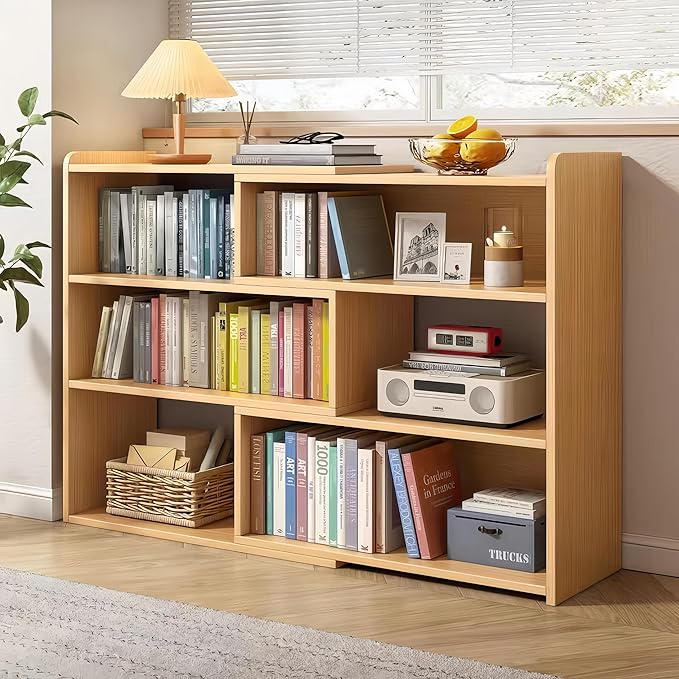 4-Tier Wooden Bookshelf, Expandable 25-47 inch Wide Bookcase, Modern Freestanding Bookcas for Small Space or Corner (Natural) - LeafyLoom