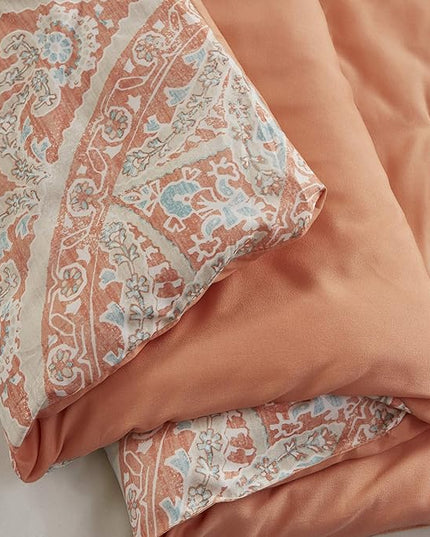 Comfort Spaces Bed in A Bag - Trendy Casual Design Cozy Comforter with Complete Sheet Set with Side Pocket, All Season Cover, Matching Shams, Full(80"x90"), Gloria, Damask Coral 9 Piece - LeafyLoom
