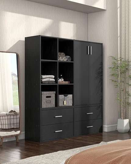 Apexa 6 Cube Storage Organizer Shelves, Stackable Wood Bookcase Fits Cubby Bins for Organization, Dorm Teen Room Decor & Home Office, Black - LeafyLoom