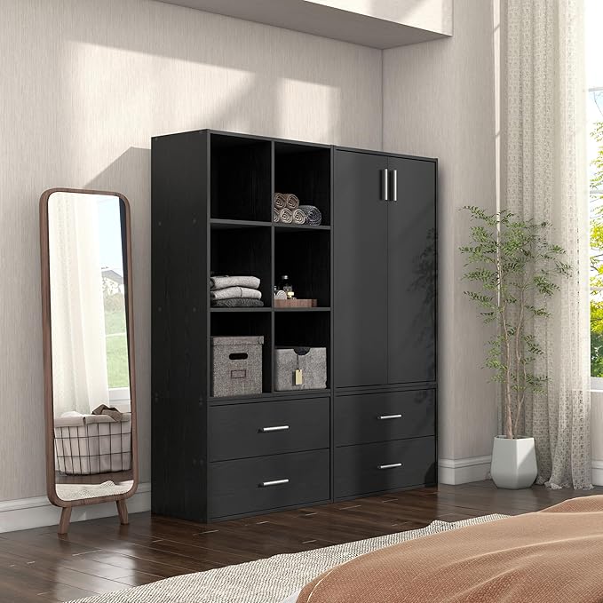 Apexa 6 Cube Storage Organizer Shelves, Stackable Wood Bookcase Fits Cubby Bins for Organization, Dorm Teen Room Decor & Home Office, Black - LeafyLoom