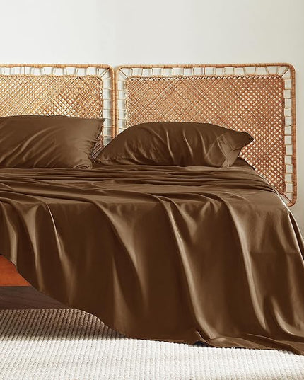 Bedsure King Size Sheet Set, Cooling Sheets King, Rayon Derived from Bamboo, Deep Pocket Up to 16", Breathable & Soft Bed Sheets, Hotel Luxury Silky Bedding Sheets & Pillowcases, Brown - LeafyLoom