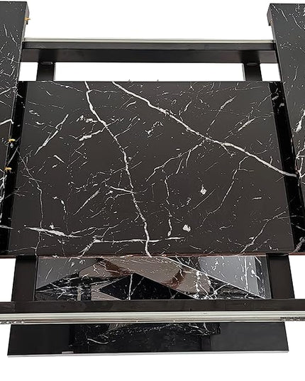 NicBex 62.99Inch Expandable Dining Table,Modern Kitchen Table with White Marble Tabletop and MDF White X-Shape Legs for 6 to 8,Large Dining Room Table for Kitchen,Meeting Room and Living Room,Black - LeafyLoom