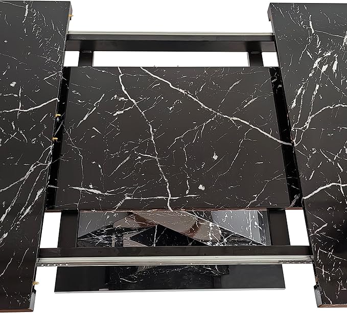 NicBex 62.99Inch Expandable Dining Table,Modern Kitchen Table with White Marble Tabletop and MDF White X-Shape Legs for 6 to 8,Large Dining Room Table for Kitchen,Meeting Room and Living Room,Black - LeafyLoom
