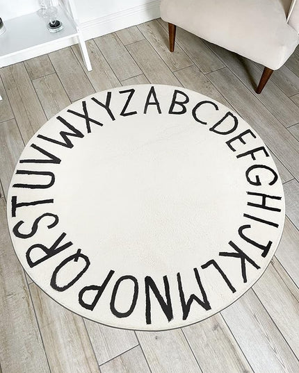 Topotdor Round Kids Play Rug Alphabet Nursery Area Rug Extra Large Soft Crawling Play Mat for Children Toddlers Bedroom (63 inch, Beige) - LeafyLoom
