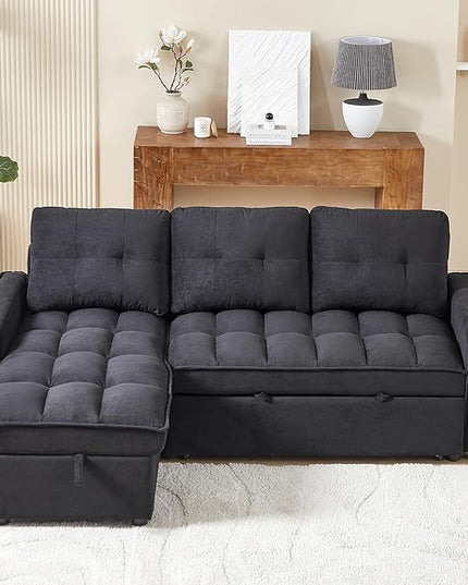 Chenille Convertible Sleeper Sectional Sofa with Reversible Storage Chaise and Pull Out Couch Bed , L Shaped Corner Sofabed with USB and tape-c Charging Ports for Living Room Office Small Places - LeafyLoom