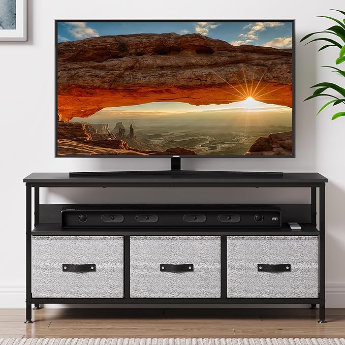 IDEALHOUSE Dresser TV Stand, Entertainment Center with Storage, 55 Inch TV Stand for Bedroom Small TV Stand Dresser with Drawers and Shelves, TV & Media Console Table Furniture for Living Room, Grey - LeafyLoom
