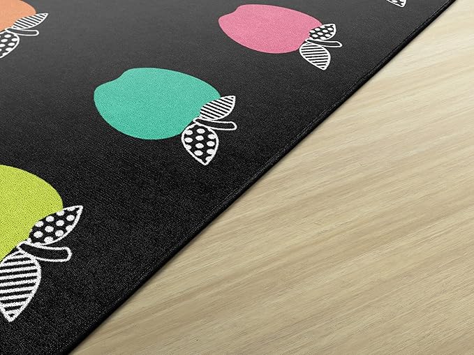 Flagship Carpets Schoolgirl Style Stylish Black & White Brights Apple Sit Spot Classroom Area Rug for Indoor Classroom Learning or Kid Bedroom Educational Play Mat, 7'6" x 12' - LeafyLoom