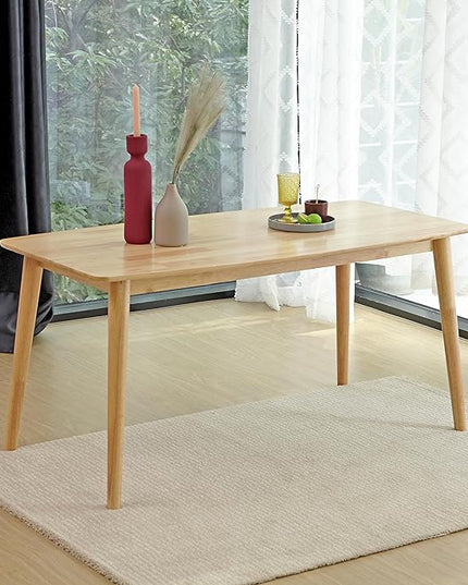 Livinia Aslan 59" Malaysian Oak Rectangular Wooden Dining Table/Large Solid Wood Kitchen Desk (Natural Oak) - LeafyLoom
