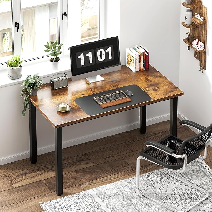 Need Small Desk, 39.4 inches Sturdy Writing Desk for Small Spaces, Small Computer Desk Teens Desk Study Table Laptop Desk Home Ofice Desk, Black Metal Frame, Rustic Brown - LeafyLoom