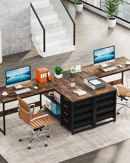 59-Inch L Shaped Desk with Drawers, Large Computer Desk with Storage Shelves, Reversible L-Shaped Corner Desk Workstation for Home Office - LeafyLoom