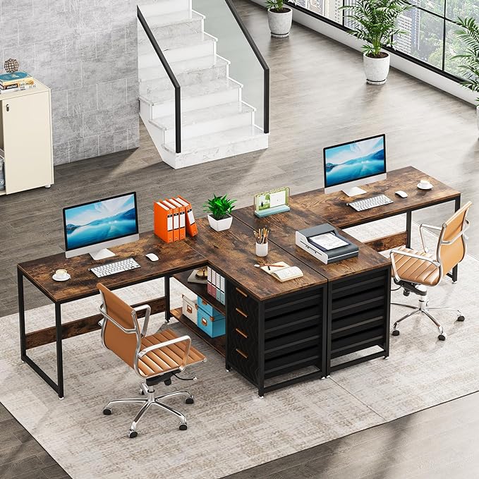 59-Inch L Shaped Desk with Drawers, Large Computer Desk with Storage Shelves, Reversible L-Shaped Corner Desk Workstation for Home Office - LeafyLoom