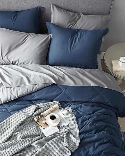 Bedsure Navy Full Size Bed in a Bag - 7 Pieces Reversible Comforter Set Full Bed Set with Comforters, Sheets, Pillowcases & Shams, Full Bedding Sets - LeafyLoom