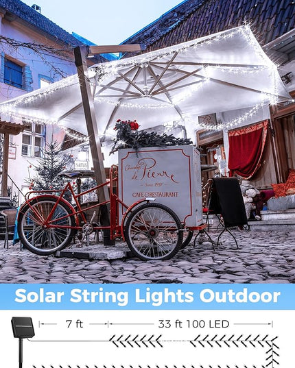 Minetom Solar String Lights Outdoor - 40FT 100 LED String Lights Solar Powered with 8 Lighting Modes, Waterproof Patio Lights, Outdoor Solar Lights for Outside Tree Garden Balcony Gazebo, Pure White Minetom